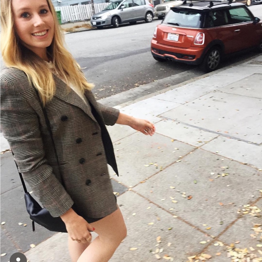 Vintage Women's Gray Plaid Double-Breasted blazer